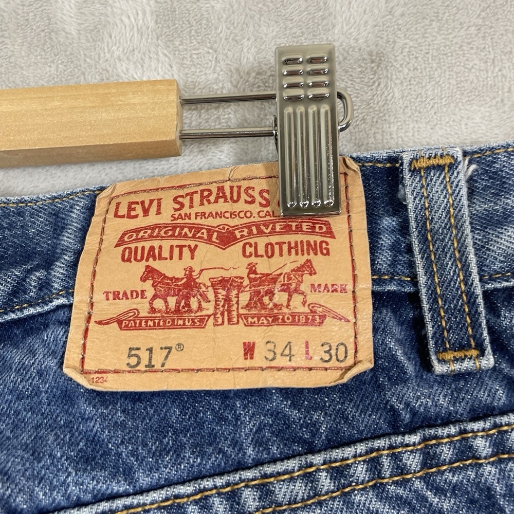 Vtg Levis 517 Jeans Mens 34x30 Whisker Fade Bootcut Distressed Honeycomb Y2K - Picture 4 of 16